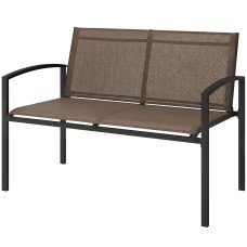 Outdoor Garden Bench, 44 in Metal Patio Garden Park Bench with Breathable Mesh Fabric, 484 lb Load Capacity, Dark Brown