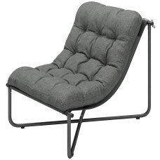 Outdoor Patio Chair, Comfy Sling Lounge Chair with Cushion, Breathable Wide Seat, Steel Frame, Dark Grey