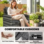 4 Piece Wicker Patio Furniture Set, Outdoor Furniture Conversation Set with Loveseat, Chairs, 2 Tier Table, Dark Grey