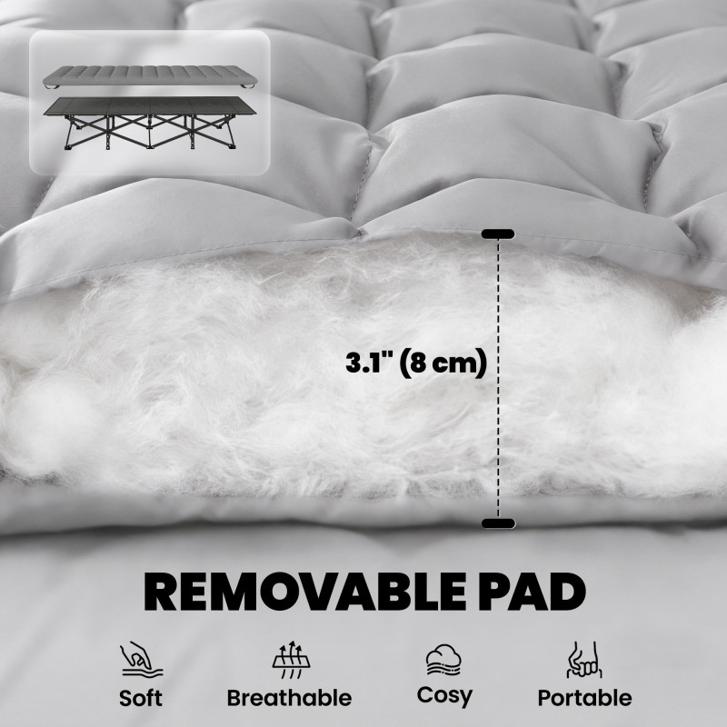 Camping Cot with Soft Pad, 32" Extra Wide Folding Cots with Non-Slip Feet and Carry Bag, Grey