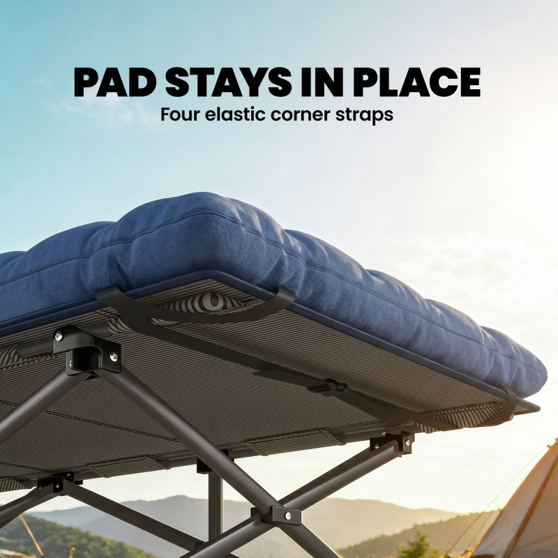Set of 2 Camping Cot with Soft Pad, 32" Extra Wide Folding Cots with Non-Slip Feet and Carry Bag, Blue