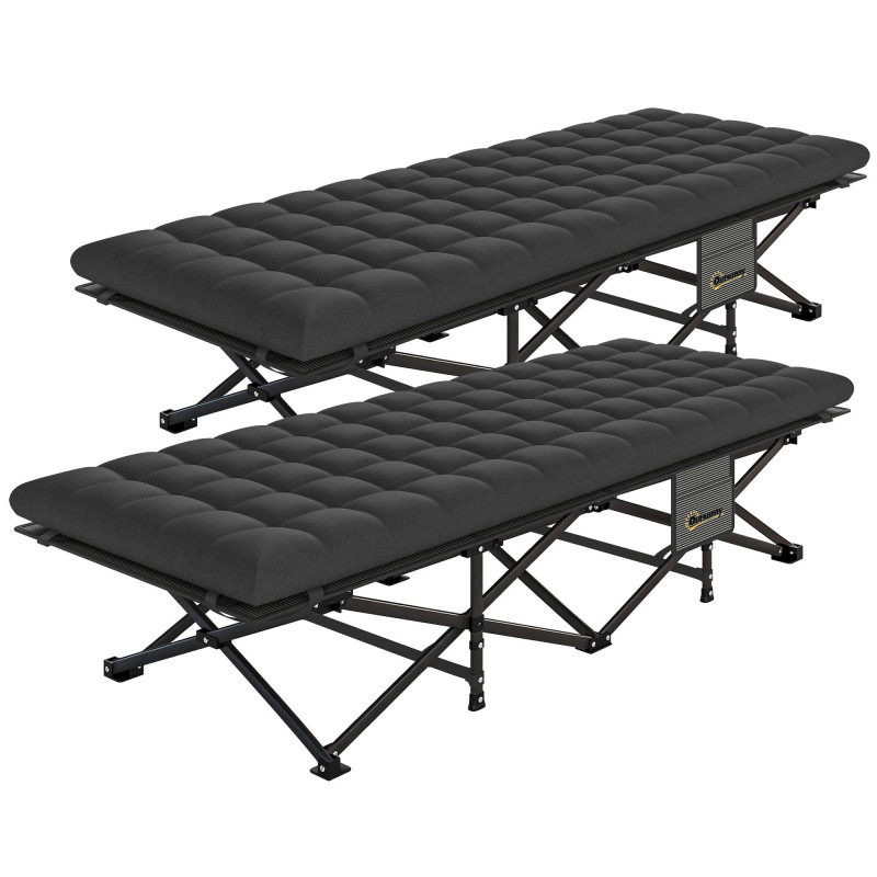 Set of 2 Camping Cot with Soft Pad, 32" Extra Wide Folding Cots with Non-Slip Feet and Carry Bag, Black