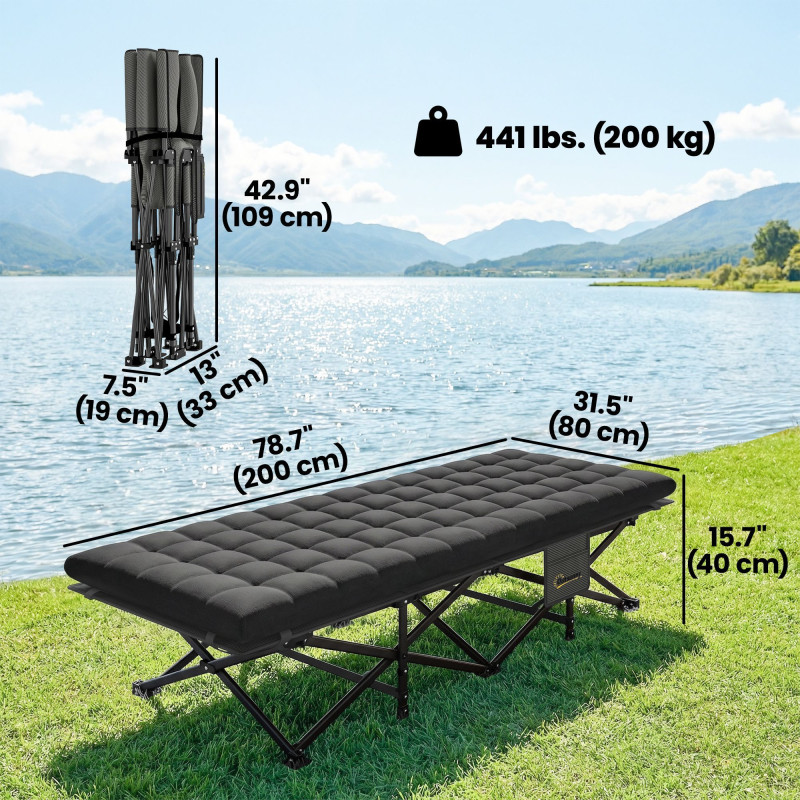Set of 2 Camping Cot with Soft Pad, 32" Extra Wide Folding Cots with Non-Slip Feet and Carry Bag, Black