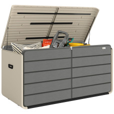 Outdoor Storage Box with Lockable Lid, HDPE Garden Deck Box with Wheels 757 L