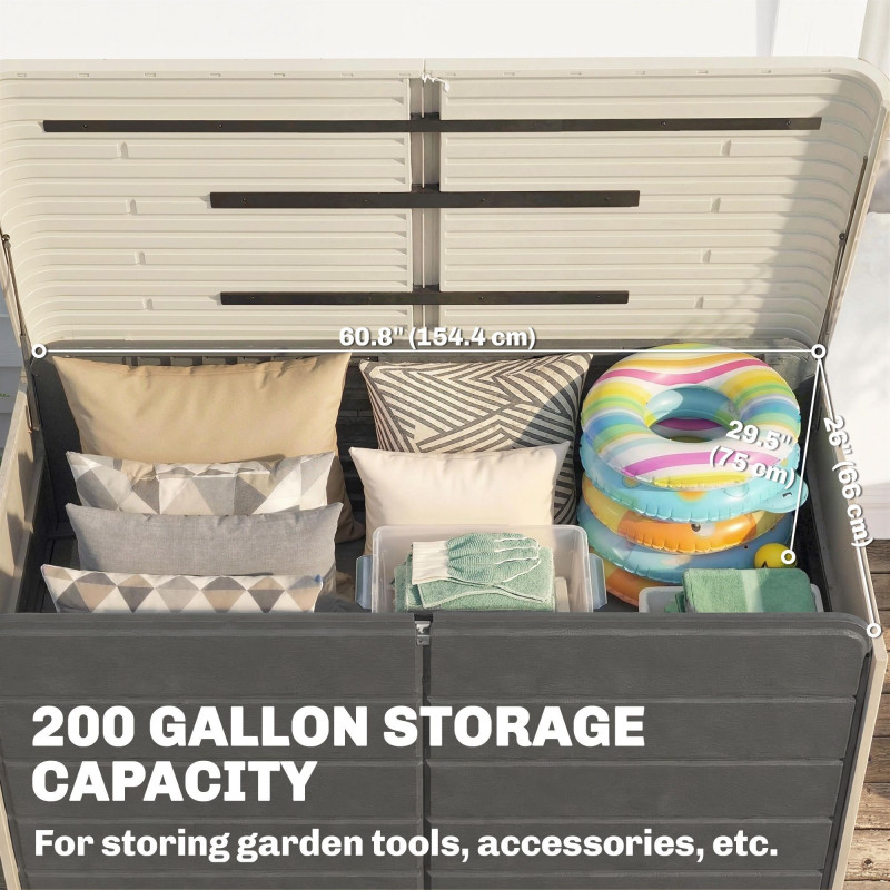 Outdoor Storage Box with Lockable Lid, HDPE Garden Deck Box with Wheels 757 L