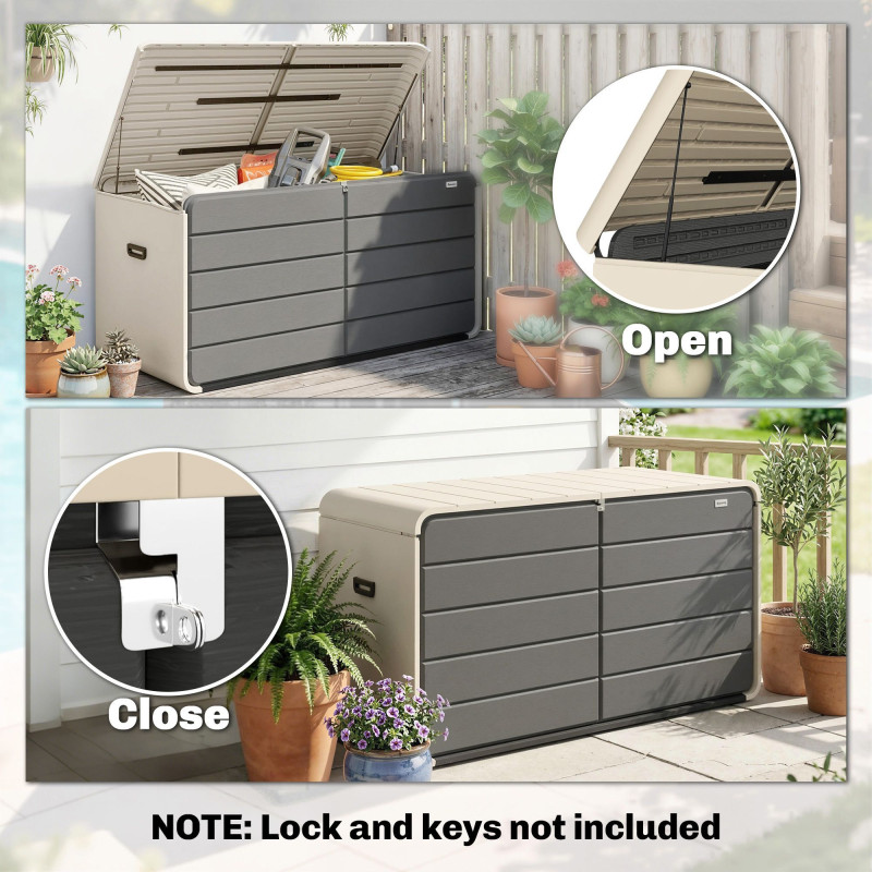 Outdoor Storage Box with Lockable Lid, HDPE Garden Deck Box with Wheels 757 L