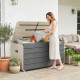 Outdoor Storage Box with Lockable Lid, HDPE Garden Deck Box with Wheels 757 L