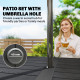 Outdoor Dining Set for 6, Faux Wood Metal Patio Table and Mesh Stackable Chairs with Umbrella Hole, Black