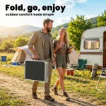 2ft Folding Camping Table, Picnic Table with Mesh Storage Layer, 4 Adjustable Heights and Carrying Handle, Black