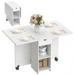 Folding Dining Table with Storage, Drop Leaf Kitchen Table with Drawer and Shelves for Small Spaces, White