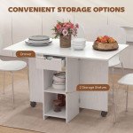 Folding Dining Table with Storage, Drop Leaf Kitchen Table with Drawer and Shelves for Small Spaces, White