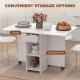 Folding Dining Table with Storage, Drop Leaf Kitchen Table with Drawer and Shelves for Small Spaces, White