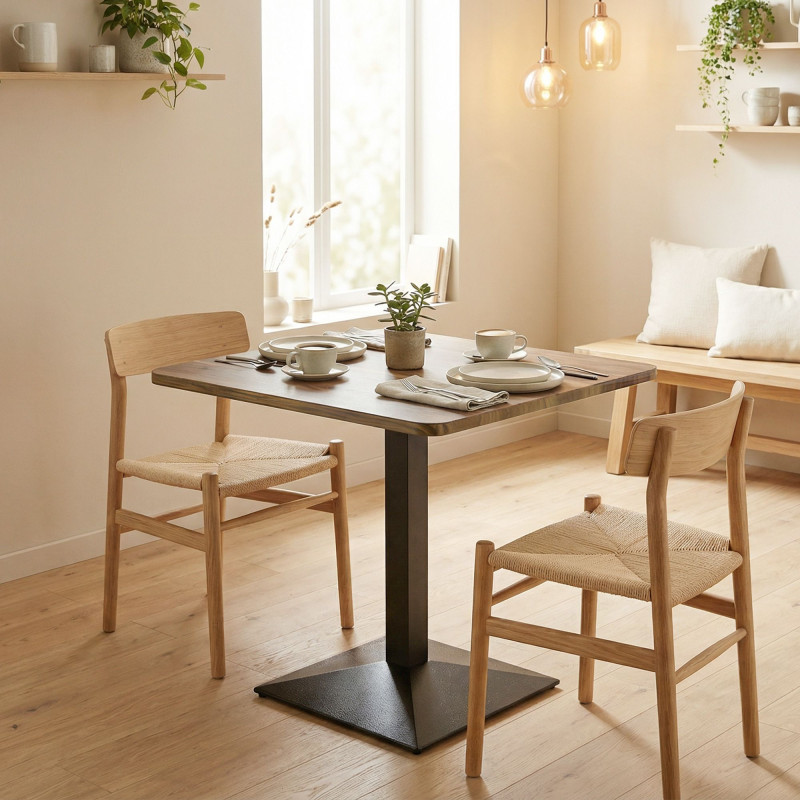 28" Square Dining Table, Modern Dining Room Table with Steel Base, Space Saving Small Kitchen Table, Walnut Wood Grain