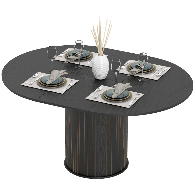 Extendable Kitchen Table for 6-8, 43.5"-59" Farmhouse Dining Table with Pedestal Base Black Wood Grain