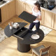 Extendable Kitchen Table for 6-8, 43.5"-59" Farmhouse Dining Table with Pedestal Base Black Wood Grain