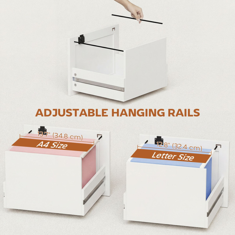 3 Drawer File Cabinet with Lock, Vertical Filing Cabinet with Adjustable Hanging Bars for A4 and Letter Size, White