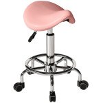Saddle Stool, PU Leather Adjustable Rolling Salon Chair, Pink