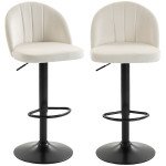 Bar Stools Set of 2, Swivel Counter Height Barstools with Footrest, Cream White