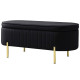 Upholstered Bedroom Bench, Channel Tufted Ottoman Bench with Thick Padding and Metal Legs, Black