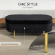 Upholstered Bedroom Bench, Channel Tufted Ottoman Bench with Thick Padding and Metal Legs, Black