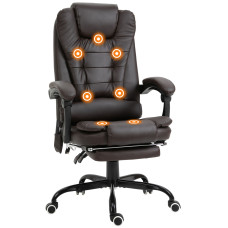 7-Point Vibrating Massage Chair, Reclining Office Chair with Footrest, Reclining Back, Adjustable Height, Brown