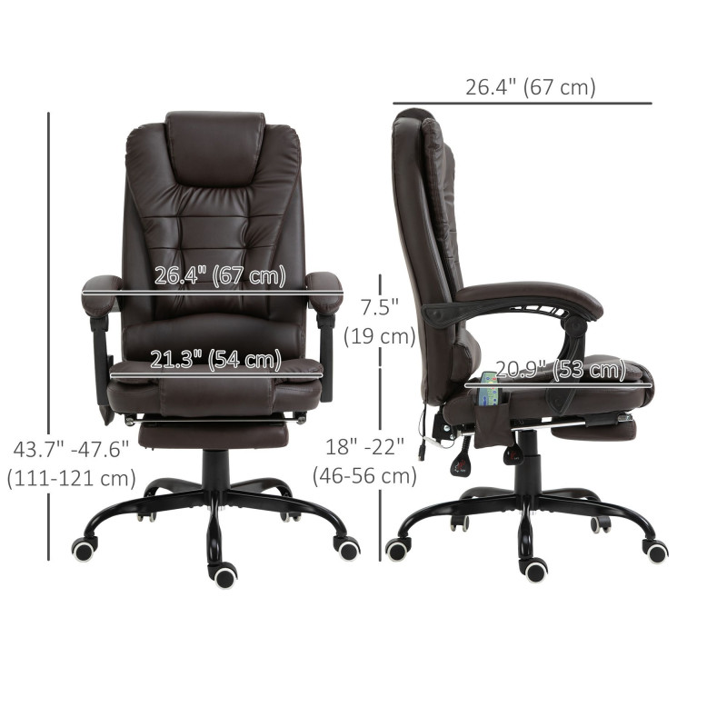 7-Point Vibrating Massage Chair, Reclining Office Chair with Footrest, Reclining Back, Adjustable Height, Brown