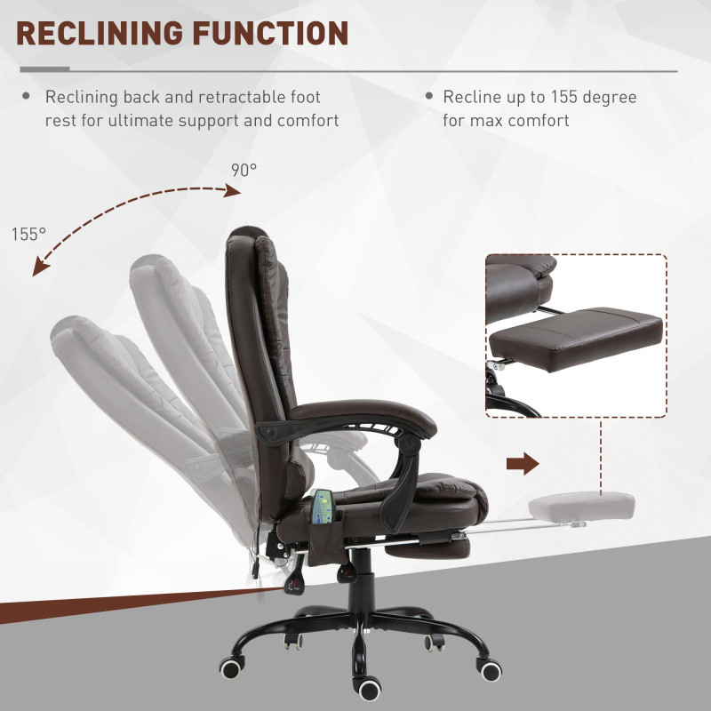 7-Point Vibrating Massage Chair, Reclining Office Chair with Footrest, Reclining Back, Adjustable Height, Brown