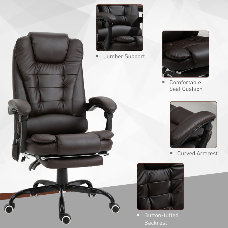 7-Point Vibrating Massage Chair, Reclining Office Chair with Footrest, Reclining Back, Adjustable Height, Brown