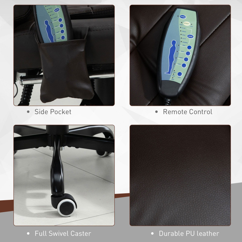 7-Point Vibrating Massage Chair, Reclining Office Chair with Footrest, Reclining Back, Adjustable Height, Brown
