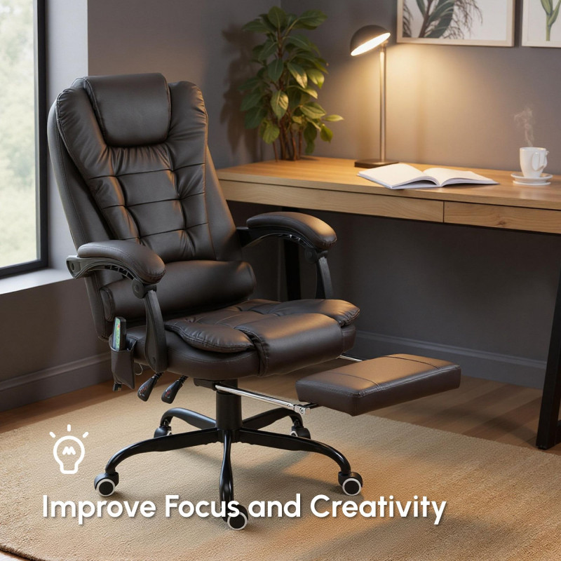 7-Point Vibrating Massage Chair, Reclining Office Chair with Footrest, Reclining Back, Adjustable Height, Brown