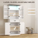 71" LED Kitchen Pantry Cabinet, Farmhouse Storage Cabinet with Door Shelves, Distressed White