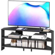 Corner TV Stand, Modern TV Table with 2 Open Shelves for 47 Inch TV, Entertainment Center for Living Room, Black