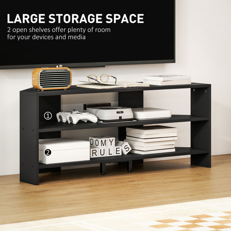 Corner TV Stand, Modern TV Table with 2 Open Shelves for 47 Inch TV, Entertainment Center for Living Room, Black