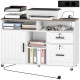 Mobile Printer Stand with Charging Station and USB Ports, Locking Filing Cabinet for A4 and Letter Size, White