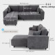 Sectional Couch with Integrated Seat, 3 Seater L-Shaped Sofa with Changeable Chaise, Spring Cushion, 2 Pillows, Grey