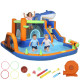 Qaba Inflatable Bounce House for Kids, Sharks Theme Jumping Bouncy Castle with Slide and Pool for Indoor Outdoor, Blue