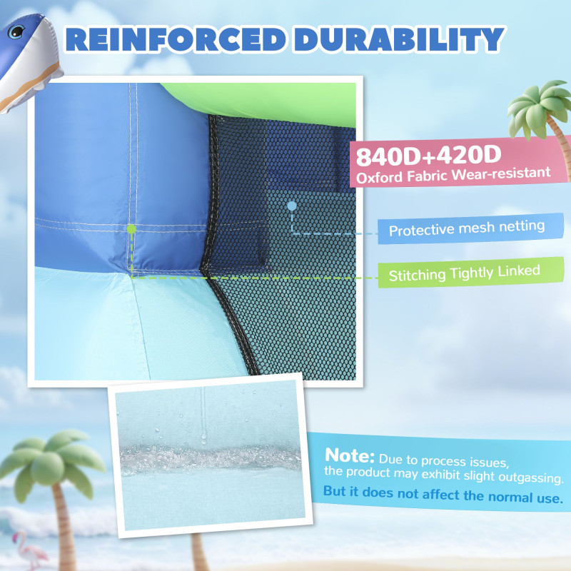 Qaba Inflatable Bounce House for Kids, Sharks Theme Jumping Bouncy Castle with Slide and Pool for Indoor Outdoor, Blue