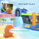 Qaba Inflatable Bounce House for Kids, Sharks Theme Jumping Bouncy Castle with Slide and Pool for Indoor Outdoor, Blue