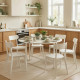 Folding Dining Table for 3-6 People, 47" Round Drop Leaf Kitchen Table with Steel Frame, White