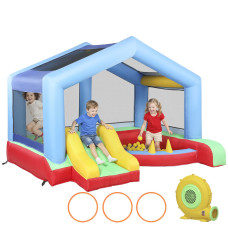 Qaba Bouncy Castle for Kids, Inflatable Bounce House with Slide, Ball Pit, Ring Toss Game, Sunshade and Blower