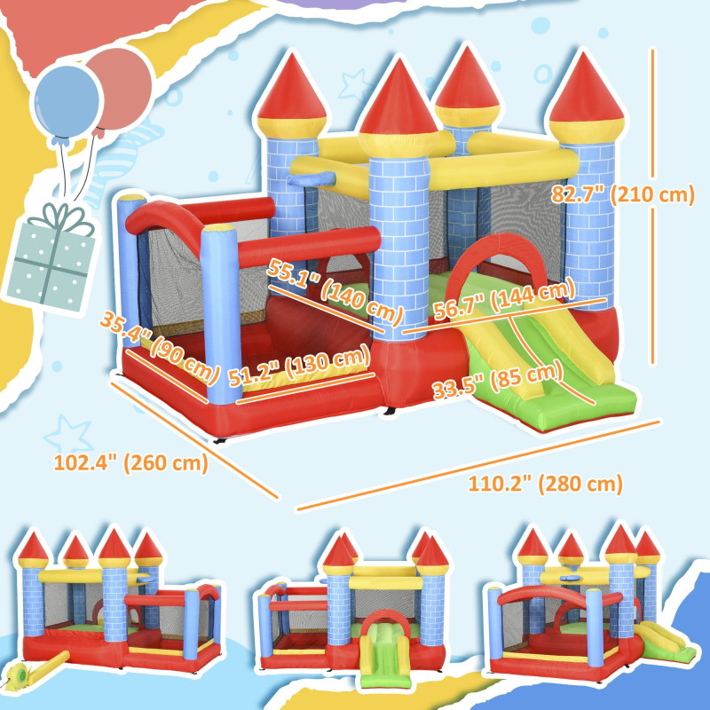Qaba 9.2 x 9.5FT Bounce House, 4 in 1 Inflatable Bouncy Castle for Kids With Trampoline, Slide, Water Pool, Basket, Blower