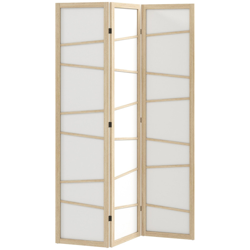 66.9" Folding Room Divider, 3 Panel Wall Partition with Wood Frame for Bedroom, Home Office, Natural Wood