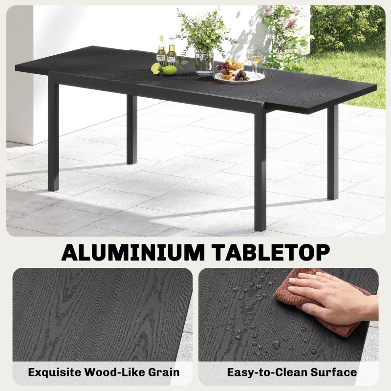 Expandable Patio Dining Table for 8-10 People, 60.6"-84.3" Aluminum Outdoor Dining Table with Adjustable Foot Pads