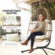 Wicker Egg Swing Chair with Stand, Foldable Hanging Egg Chair with UV Resistant Cushion, Headrest, Beige