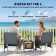3 Piece Wicker Patio Furniture Set, Outdoor Bistro Set, Side Pockets, Mesh Seat, 2 Tier Glass Table, Cushions, Black