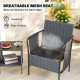 3 Piece Wicker Patio Furniture Set, Outdoor Bistro Set, Side Pockets, Mesh Seat, 2 Tier Glass Table, Cushions, Black