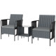 3 Piece Wicker Patio Furniture Set, Outdoor Bistro Set, Side Pockets, Mesh Seat, 2 Tier Glass Table, Cushions, Grey