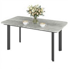 Outdoor Garden Coffee Table, Patio Table with Slatted Wood Plastic Composite Top and Steel Frame, Grey