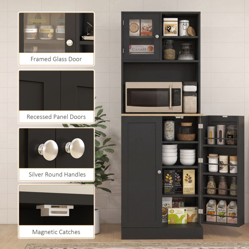 66.5" Tall Kitchen Pantry Cabinet, Kitchen Hutch, Microwave Cabinet with Adjustable Shelves for Dining Room, Black
