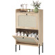 Shoe Cabinet with 2 Flip Drawers, Boho Narrow Shoe Storage Cabinet, Oak